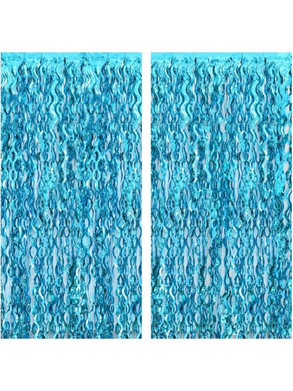 Xtralarge Wavy Blue Foil Fringe Curtains - Set of 2, Perfect for Parties